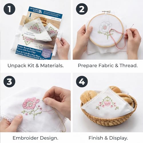Embroidery Patterns Bread Basket Cloth 15.7X15.7 Pink Tea Towels Stamp