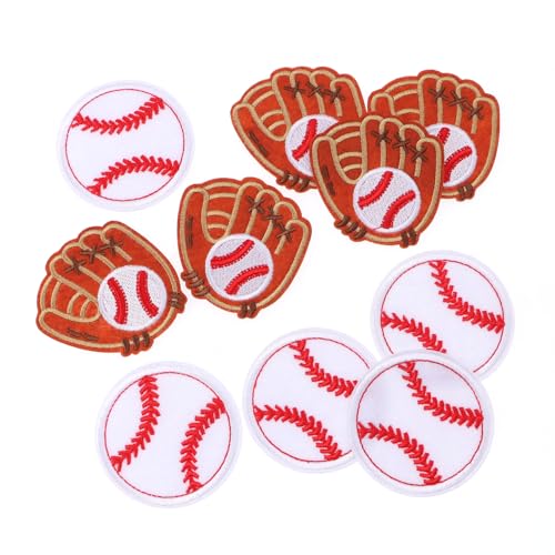 10Pcs Sports Iron On Patches, Baseball Glove Embroidered Patch, Iron On/Sew On Appliques Repair Patch for Clothes Jacket Hat Socks Jeans DIY Embroidery Patches - color: 10PCS Baseball Set