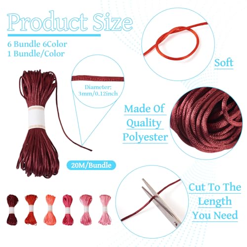 Elecrelive 126 Yards 3mm Rattail Silk Cords Pink Red Knitting Rope - color: Red Pink