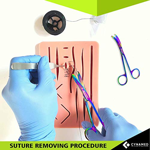 Cynamed Suture Stitch Scissors with Multicolor/Rainbow Titanium Coating - Premium Quality Instrument- Delicate Hook - Perfect for Suture Removal, First Aid, EMS Training and More (4.5 in. - Straight) - style: Straight Hook