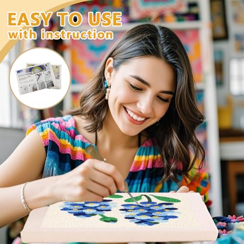 Doodlream Bluebonnet Flower DIY Punch Needle Embroidery Kit for Beginner - color: Blue Flower