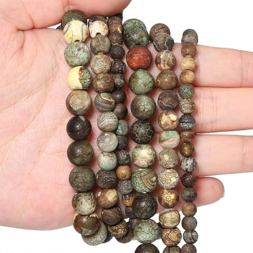 35pcs Round Loose Green Crack Old Agate Beads for Bracelet Beads，10mm Gemstone Bead Round Loose Stone Beads for Jewelry Making DIY Bracelet Necklace Earrings - color: green crack, size: 10mm