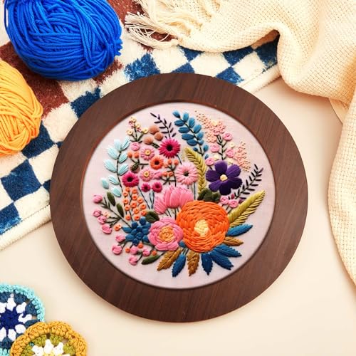 Wenqik 6 Pcs Wood Embroidery Frames for Display Cross Stitch 8'', Round - style: Round