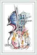 CaptainCrafts Stamped Cross Stitch Kits for Adults Printed 11CT Needlework - color: Music City-Romantic Cello, style: Stamped 11CT