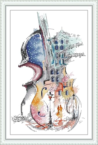 CaptainCrafts Stamped Cross Stitch Kits for Adults Printed 11CT Needlework - color: Music City-Romantic Cello, style: Stamped 11CT
