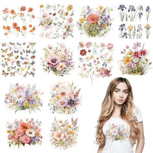 Fainne 12 Sheets Iron on Transfers, Vintage Flower Decals - style: Vintage