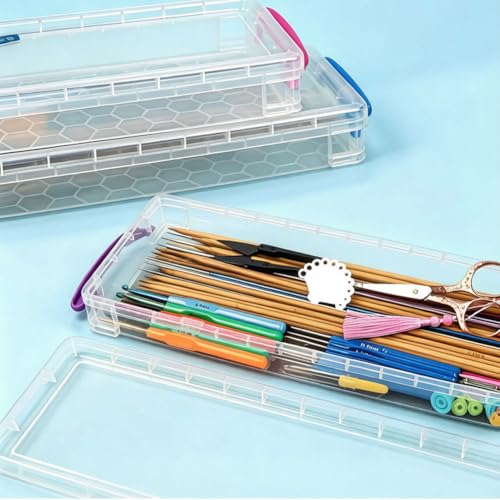 15″ Knitting Needle Case Organizer, Crochet Hook Case with Lid,Storage Box