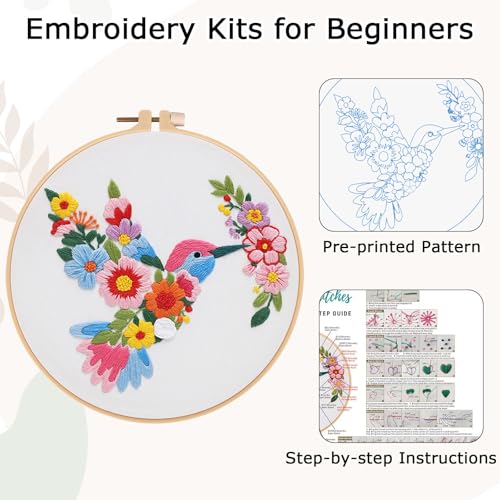Nuberlic Embroidery Kit for Beginners with Bird and Flower Pattern - color: Birds