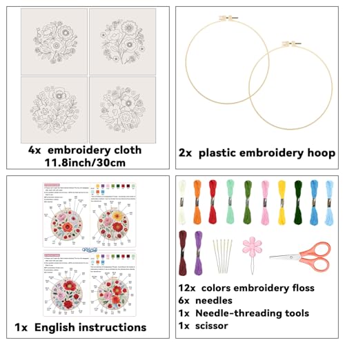 ORIGACH 4 Pack Floral Embroidery Kits for Beginners - style: Floral