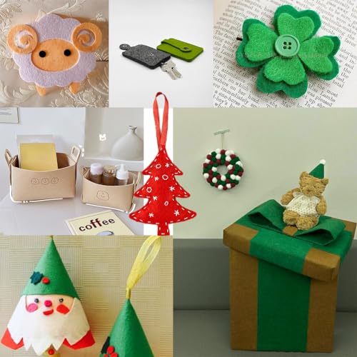 24 Pcs Felt Sheets for Crafts, 8 X 12 Inch Christmas Red Yellow White Fabric, 1mm Thick A4 Stiff Sheets for Patchwork - color: Christmas Series