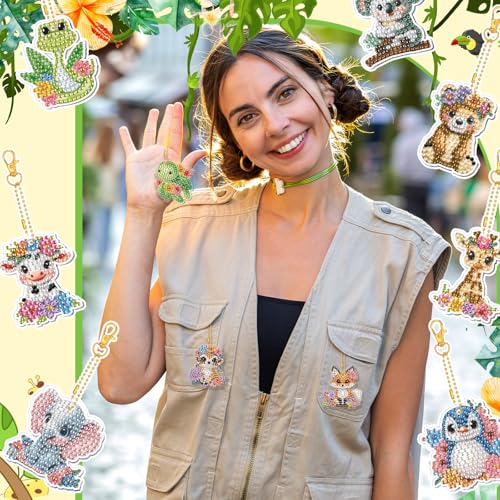 WILLBOND 30 Pcs Diamond Art Keychain Kits for Adults, Watercolor Animal - color: Watercolor Animal