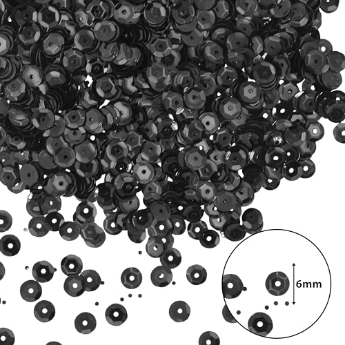 Mandala Crafts 6mm Cup Round Black Sequins for Sewing Embroidery - color: Black, size: 6mm Cup Sequins