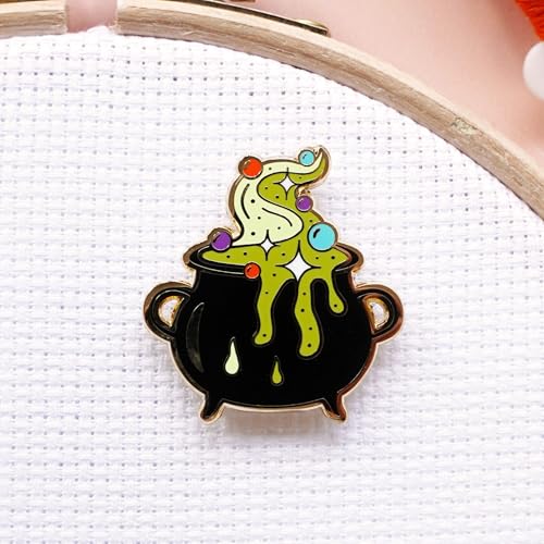Caterpillar Cross Stitch Needle Minder - Cauldron for Cross Stitch, Sewing, Embroidery and Needlework Accessories, Enamel and Magnetic