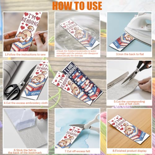 FREEBLOSS 6 Set Cross Stitch Bookmark Kit 11CT DIY Cross Stitch Kits Books Pattern Stamped Embroidery Kit with Instructions Bookmark Making Set for Adult Beginners 8x2.4inch