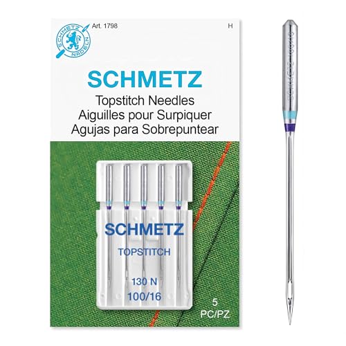SCHMETZ Topstitch Sewing Machine Needles - Quilting & Topstitching Supplies, Size 100/16, 5-Needle Cards, Pack of 1 - size: 1 Card (5 Needles)