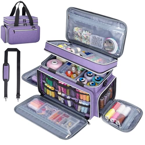 Anitor Sewing Supplies Organizer, Double Layer Sewing Storage Organizer - color: Purple, size: Medium