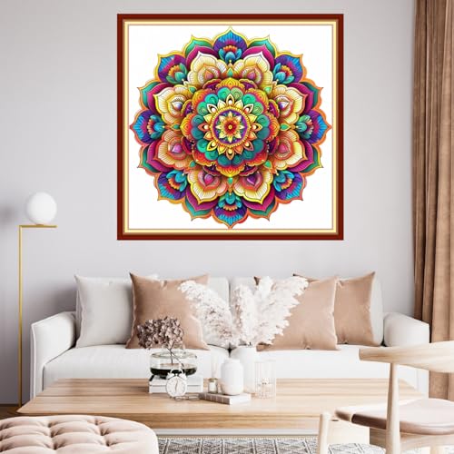 Funchey Stamped Cross Stitch Kits, DIY Cross Stitch Pattern for Adults Beginners Needlepoint Kits Embroidery Kit Arts and Crafts 11CT&Colorful Mandala 18x18 inchs - color: HandicraftColor02