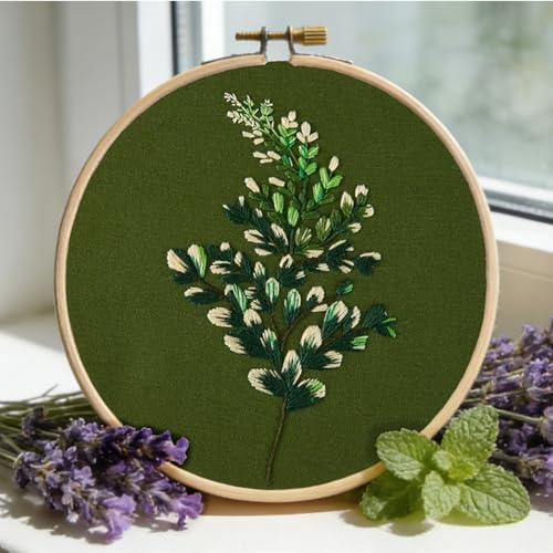Crafmanoe Hand DIY Embroidery Kits for Beginners Adults, Plant Crewel Embroidery Starter Kits, Stamped Cross Stitch Kits for Beginners Adults Craft Kits for Women, Embroidery Hoops, Fabric and Thread - color: H810