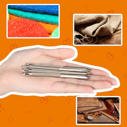 FineCheer Adjustable Leather Palm Thimble with 10 Pcs 3.7 Inch Sail Needles