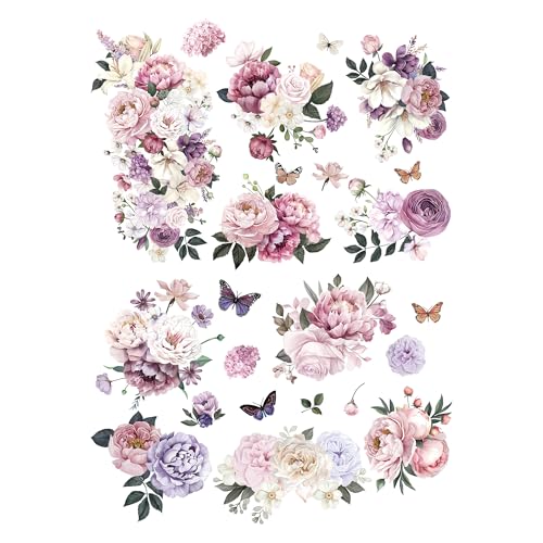 Joeyan Floral Rub On Transfers for Furniture and Crafts,12''x18'' - style: Dreamy Peonies