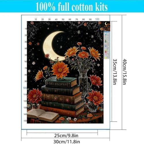 Lzyueyuan Book Flower Stamped Cross Stitch Kits for Adults Beginner, Moon Cross Stitch Ornament Kits Counted Embroidery Needlepoint Kits Home Decor 11.8X15.7inch - color: Cross Stitch-1029-3