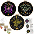 Louise Maelys 3 Sets Tarot Embroidery Kits for Beginners,Cross Stitch Kit for Adults,Crewel Starters Needlepoint with Moon, Butterfly, Bee and Moth Pattern and Tool - color: Tarot