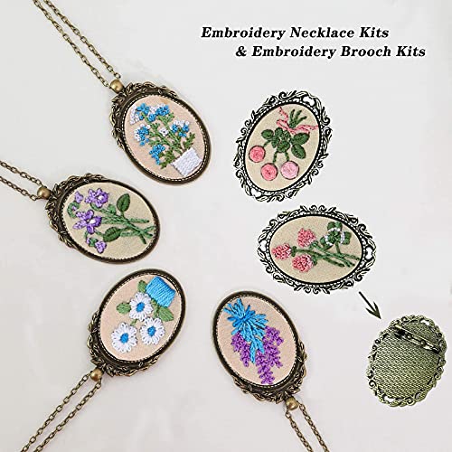ZOCONE 6 Packs Embroidery Necklace Kits, Embroidery Pendant Kit Mini Cross Stitch Kit with Hoop, Necklace, Pendant, Brooch, Stamped Pattern Cloth, Instructions, etc. Embroidery Kits for Adults - color: 6 Packs-E