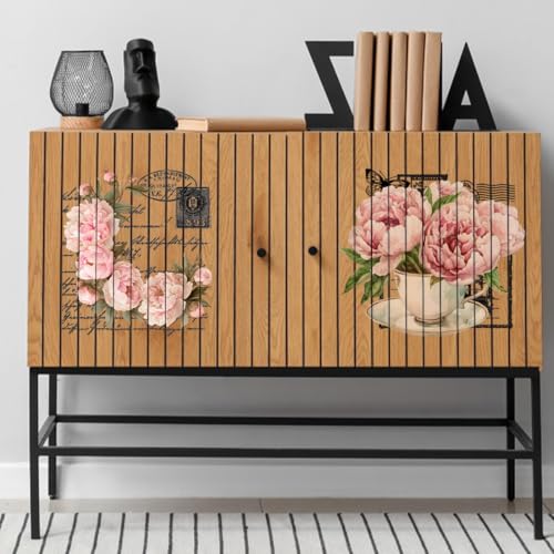 3 Sheet Peonies Flowers Rub on Transfers for DIY Crafts Vintage Florals Furniture Decal Retro Pink French Market Peonies Transfer Stickers for Wood DIY Paper Home Decor 11.8”* 5.9” - style: Peony Flower - Retro French Style