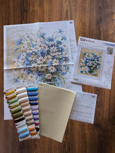 RIOLIS 2249 Daisies and Cornflowers Counted Cross Stitch Kit 9.5 x 11.75 in - style: Daisies and Cornflowers 2249