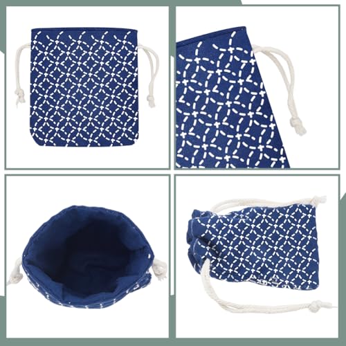 INFUNLY 3 Set Sashiko Drawstring Bag Kit DIY Sashiko Coin Purse Navy Blue Fabric Set for Beginners Make Your Own Tote Bag Thread Needles Hand Sewing Kit for Adults - style: Wave pattern