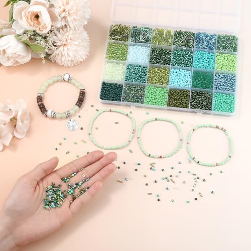 LAIDANLA 7500pcs Green Glass Seed & Bugle Tube Beads Kit for Jewelry Making - color: Green