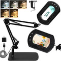 Caydo 10X Magnifying Glass with Light and Stand for Embroidery, Reading, Sewing and Painting Close Work, 5 Color Hands-Free Magnifying Desk Lamp