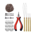 500 Pcs Silicone Rings Hair Extensions Tools Kit: Three-hole Hair Pliers, Pulling Hook Needle, Loop Threader and Silicone Micro Links Rings Beads (Brown) - color: Brown, size: 500 Count