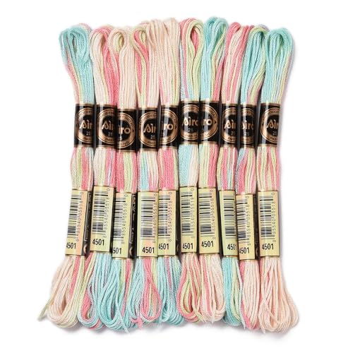10 Skeins Cyan 0.5mm 6-Ply Polyester Embroidery Floss Cross Stitch Threads Segment Dyed Gradient for DIY Craft Hand Sewing Knitting DIY Crafts Jewelry Making 8.75 Yards(8m)/Skein - color: Cyan