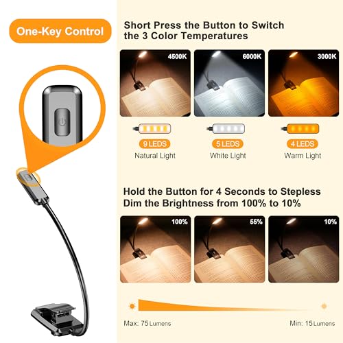 Gritin 9 LED Rechargeable Book Light for Reading in Bed - color: ‎Black