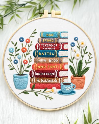 ERKOON Embroidery Kit for Beginners Adult, Cross Stitch Set Include Embroidery Cloth Hoops Threads for Craft Lover Hand Stitch with Embroidery Skill Techniques (Books) - color: Book