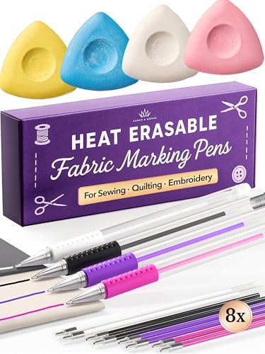 Lange & König 4x Tailors Chalk + Heat Erasable Fabric Marking Pens for Sewing - Sewing Supplies Quilting Supplies Table Accessories Embroidery Pen Tailors Chalk Alternative - color: Chalk + Heat Erasable Pens