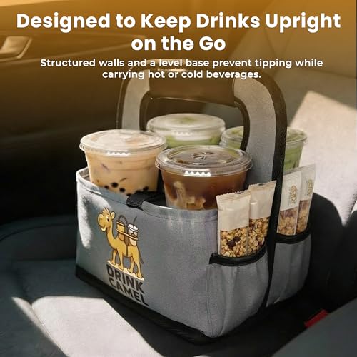 Drink Carrier with Handle – Durable No-Spill Insulated (4 Cup, Grey) - color: grey, size: 4 cup