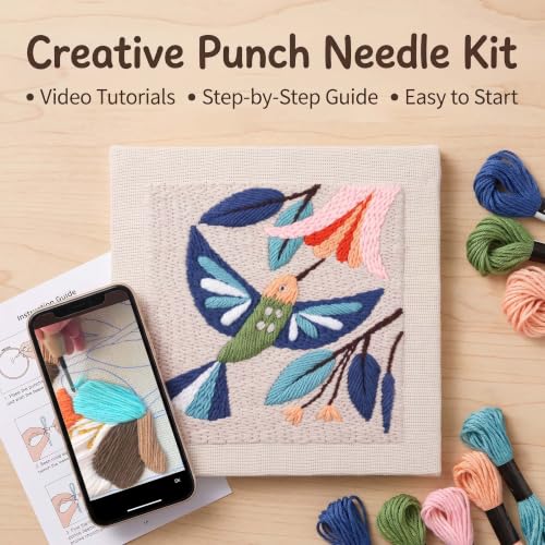 Embroidery Punch Needle kit Frame, Embroidery Starter Kits for Beginner,Punch Needle Fabric with Pattern,Threader, Yarns,Embroidery Hoops & Rug Punch(Greyish Blue) - color: Greyish blue