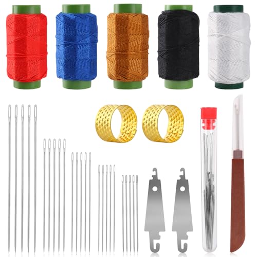 37Pcs Big Eye Steel Sewing Needles Kit, Stainless Steel Sewing Needles for Hand Sewing with Large Eye Needle Set, Sewing Kit Tools with Threader and Thimble for Mending Clothes and Repairs