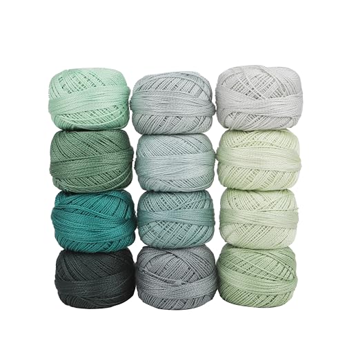 Size 8 Double Mercerized Egyptian Long Staple Cotton Pearl Thread 12 Gradient Colors per Box 5 Grams Ball Rainbow Color Embroidery Thread for Crochet Cross Stitch Hand Embroidery (12K) - color: 12K