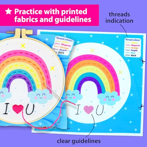 KRAFUN My First Embroidery Kit for Kids & Teens Age 8+ | 8 Projects