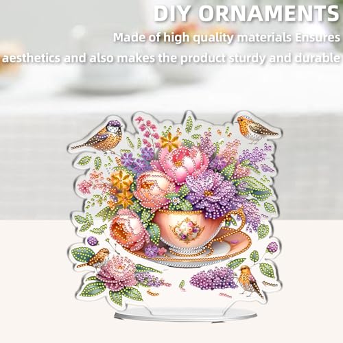 POETRYDRAW Diamond Art Ornament Desktop Kit Cup Flower, Stand Up Diamonds Painting Ornament for Adults, 5D DIY Special Diamond Gem Craft Tabletop Placement Board Kit - color: Cup Flower