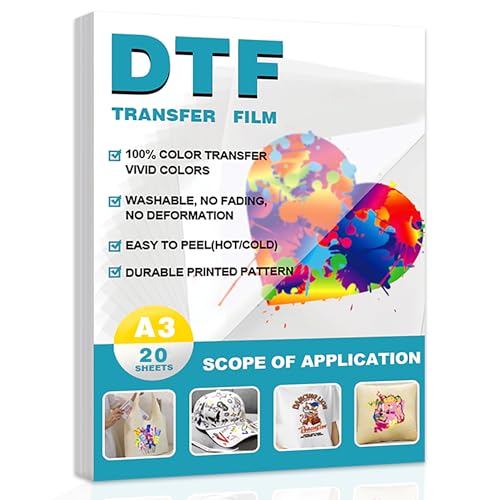 20 Sheets A3 DTF Transfer Film (11.7"x16.5") - Double-Sided Matte - size: 11.7 x 16.5 in 20 sheets