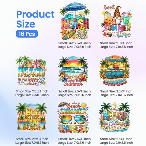 ANATTASOUL Beach & Palm Trees 16PCS Heat Transfers Ready to Press - style: Beach and Palm Trees