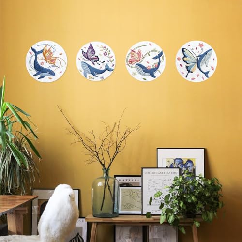 INFUNLY 4 Sets Embroidery Kit for Beginners with Butterfly and Whale Pattern DIY Embroidery Kit for Adults DIY Embroidery Set Cross Stitch Kit for Adults with Plastic Embroidery Hoops Threads Needles - color: Butterfly and Whale