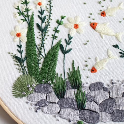 GLTAYLMY Fish Embroidery Kit for Beginners Adults,3 Set Cross Stitch Kits with 1 Plastic Embroidery Hoops,Needles and Color Threads,Needlepoint Kit for Hand Embroidery Starter - color: Cute Fish