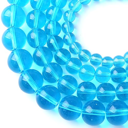 4MM Lake Blue Glass Beads Natural Gemstone Round Loose Stone Beads for Jewelry and Bracelets Making 180pcs 2 Strands 32" - color: Lake Blue Glass, size: 4mm