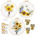 GLTAYLMY 3 Sets Embroidery Starter Kit with Pattern and Instructions, Cross Stitch Set, Stamped Embroidery Kits with 3 Embroidery Clothes with Pattern, 1 Embroidery Hoop(Sunflower) - color: Sunflower