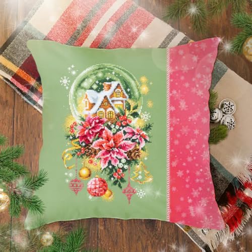 Wizardi Counted Cross-Stitch Kit Snow Globe 540-672 Magic Needle. Counted Cross Stitch for Beginners and Advanced, Advanced Needle Punch Kits for Adults Painted - color: Snow Globe